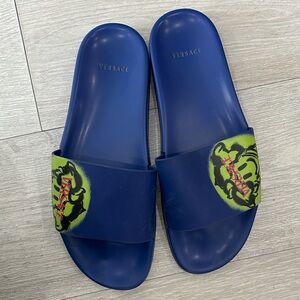 Versace Medusa Rubber Slides – Blue Designer Sandals (Est. Women’s 11/Men’s 9.5)